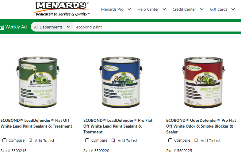 Menards listing ECOBOND LeadDefender Removing Lead Based Paint