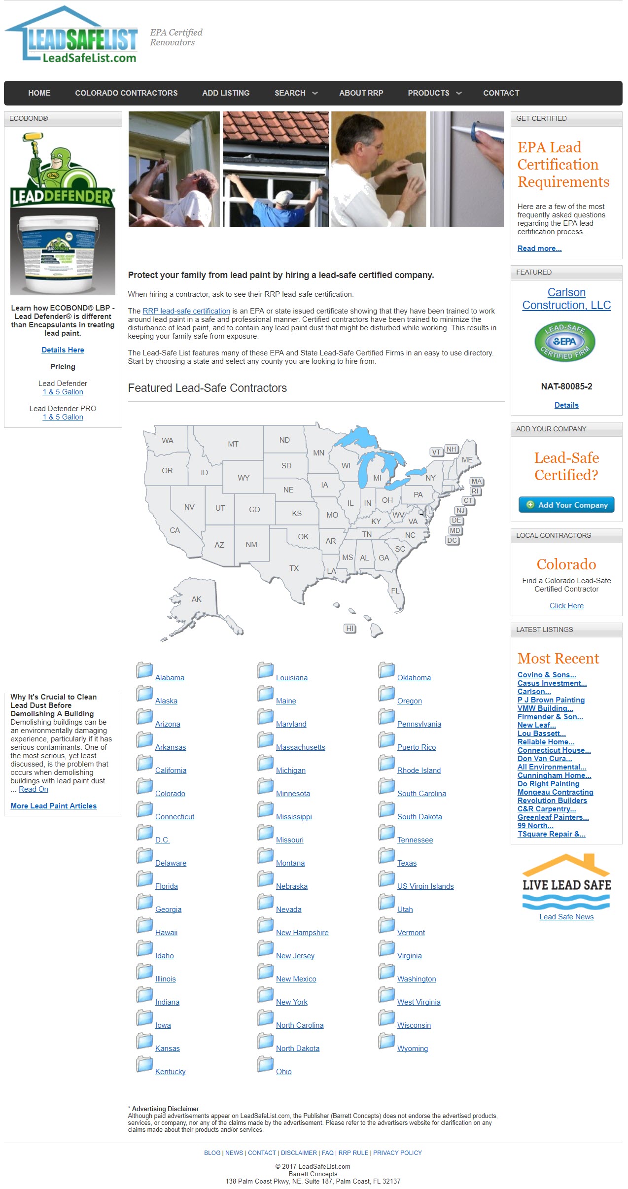 RRP Contractors by State LEad Safe List image